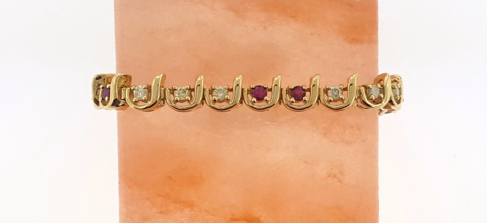 10 Ruby 15 Diamond Bracelet 14K Yellow Gold 7