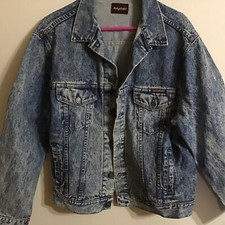 Denim Jean Jacket Coat Sedgefield Sz L Western Button Front Vtg 90s Stone Wash