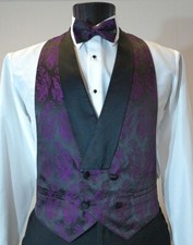 Amethyst Feather Brite Vest, w/ Pre Tied Bow Tie  Pocket Square