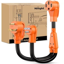 Nilight RV Y Splitter Adapter Cord 15 Amp 30 Amp to 50 Amp 5-15P TT-30P Male