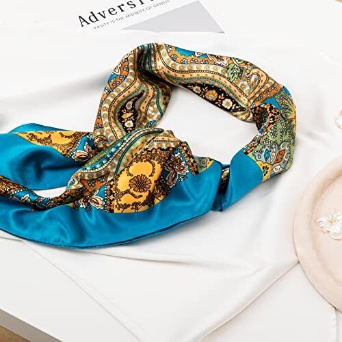 4PCS Head Scarf for Women 35” Head Scarves Silk Like Black, Camel, Beige, Blue - Bild 4 von 6