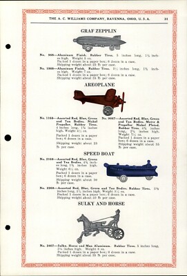 1934 PAPER AD A. C. Williams Toy COLOR Graf Zeppelin Airplane Plane Speed Boat