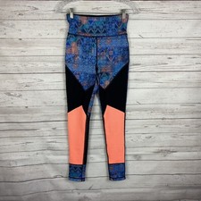Sweaty Betty Chandrasana Reversible Leggings Size XS Blue Coral Black Mesh