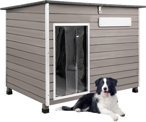 PETSCOSSET Large Wooden Dog House Outdoor Elevated Dog Kennel for Medium Dogs