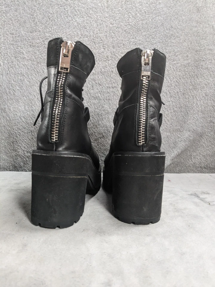 Botas de Combate UNIF Reverb Negras Gruesas Plataforma Cuero Mujer’s Gótico Talla 7 Foto 3 de 4