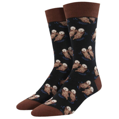 Socksmith Men's Crew Socks Significant Otter Marine Life Black Novelty Footwear