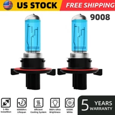 H13/9008 Halogen Headlight Super Bright Bulbs Kit White 6000K High/Low Beam 2PCS