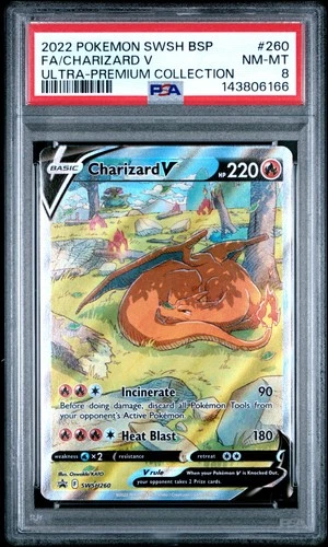 2022 POKEMON SWSH BLACK STAR PROMO #260 FULL ART/CHARIZARD V PSA 8