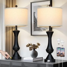 29" Black Tall Table Lamps for Living Room, Touch Control Bedroom Lamp with U...