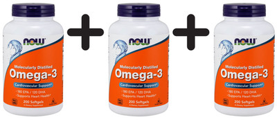 3 x NOW Foods Omega-3 Molecularly Distilled Fish Oil - 200 (108,25 EUR/kg)