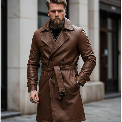 Handmade Genuine Brown Lambskin Leather Long Coat - Custom Fit 