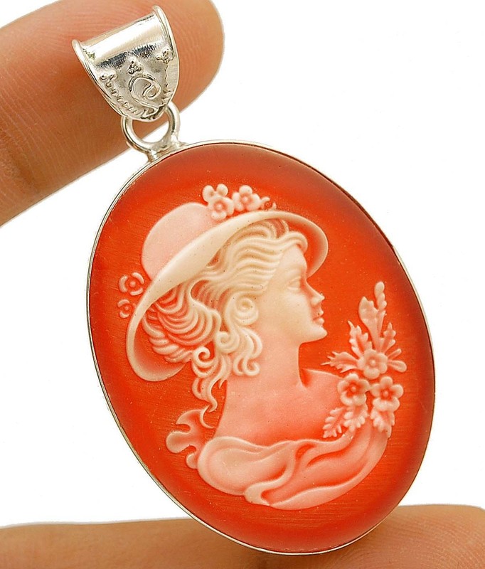 Italian Cameo Victorian Lady 925 Sterling Silver Pendant @20-9