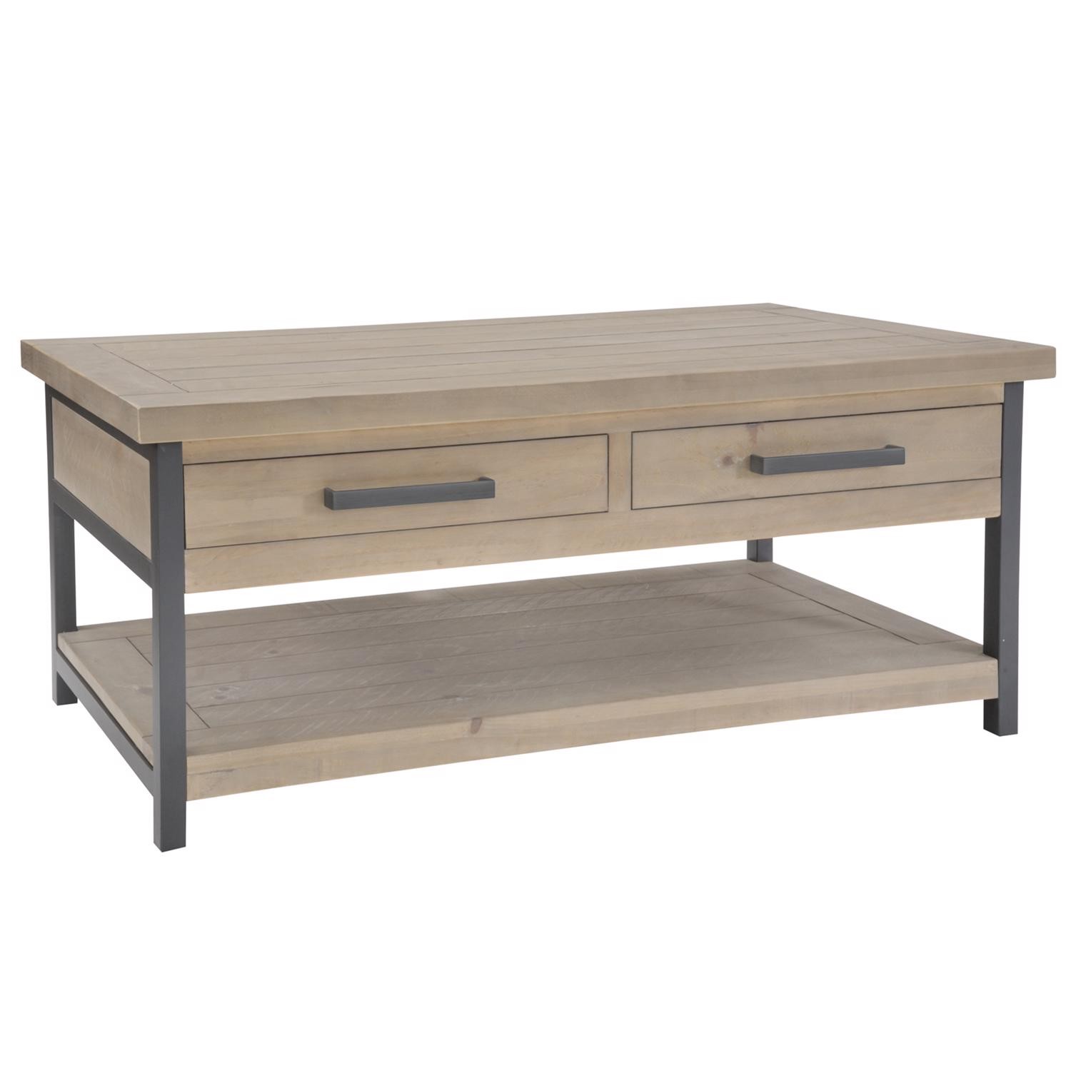 Rustic Finish Coffee Table Solid Pine with Storage Industrial Design