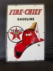 Vintage Texaco Sign Fire Chief Porcelain Pump Plate. 1945