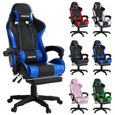 PORIYA Gaming Chair w/ Footrest Ergonomic Massage Computer Chair RGB LED Light