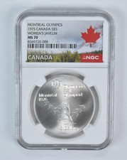 1975 Canada 5 Dollars Silver Olympic Women s Javelin MS70 NGC Canada Lbl