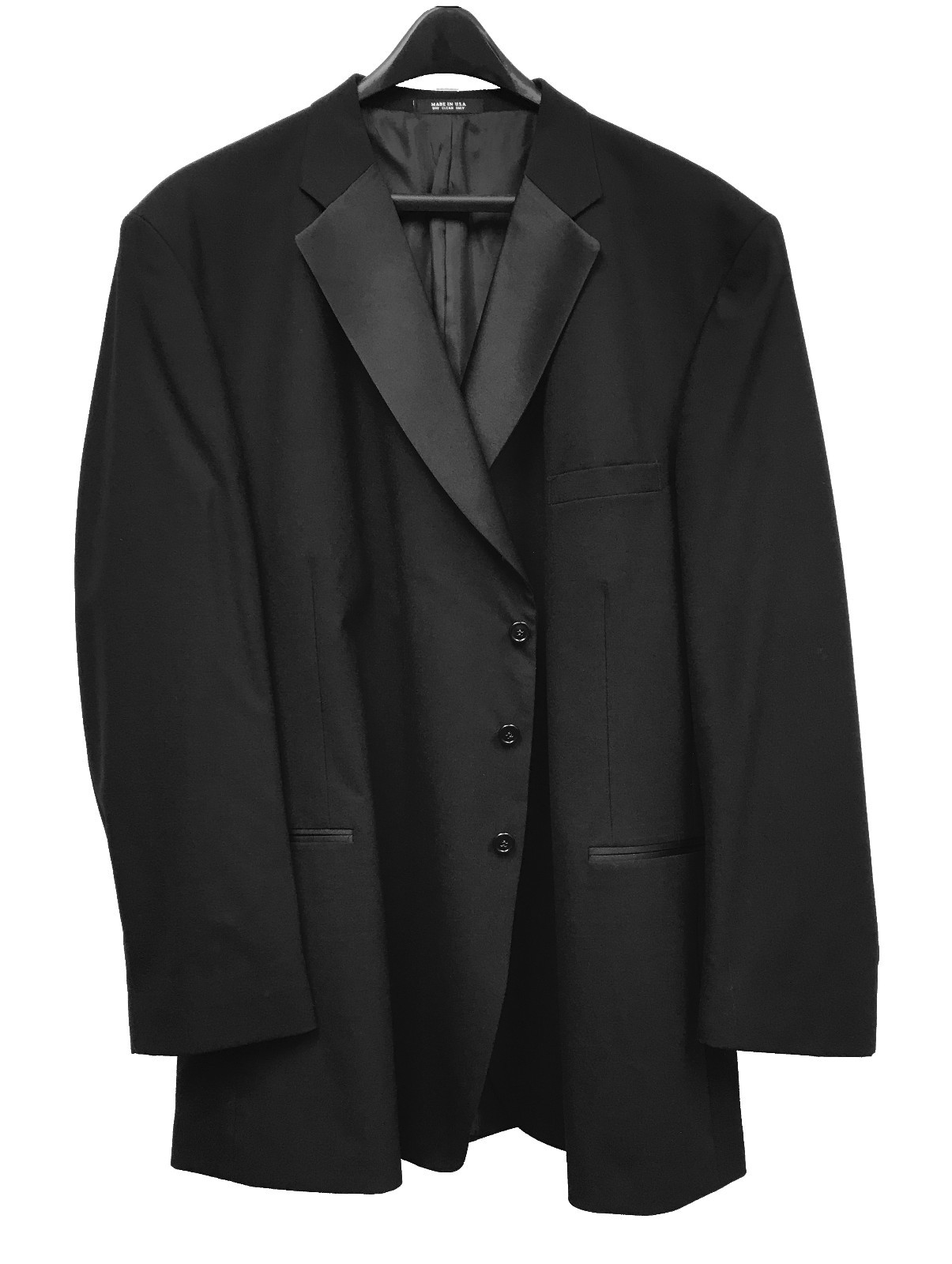 Men's NWT Black Tuxedo Jacket –  Satin Notch Lapels - 100% Wool - Big & Tall 70R