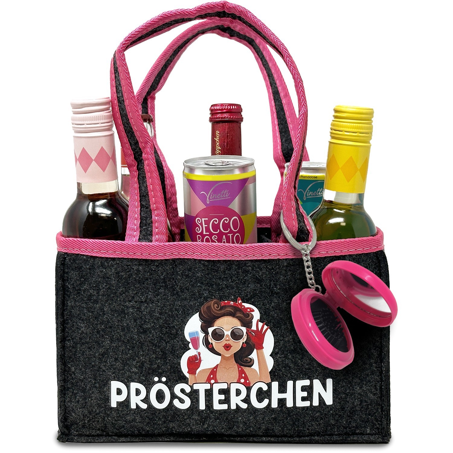 Witzige Frauenhandtasche inkl. Spiegel - Tasche aus Filz für 6 Flaschen/Dosen