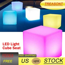 17" LED Cube Light Pub Bar Stool W/Remote Control 16 RGB Colors Changing Chair