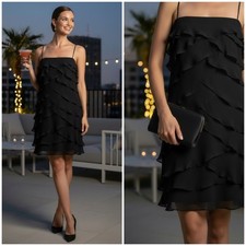 NEW TADASHI Collection Dress Silk Ruffle Tiered Cocktail Dress Hight Low