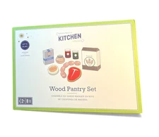 Pottery Barn Kids 8 PC WOOD PANTRY SET Sugar Flour Cheese Spices Honey Meat NEW