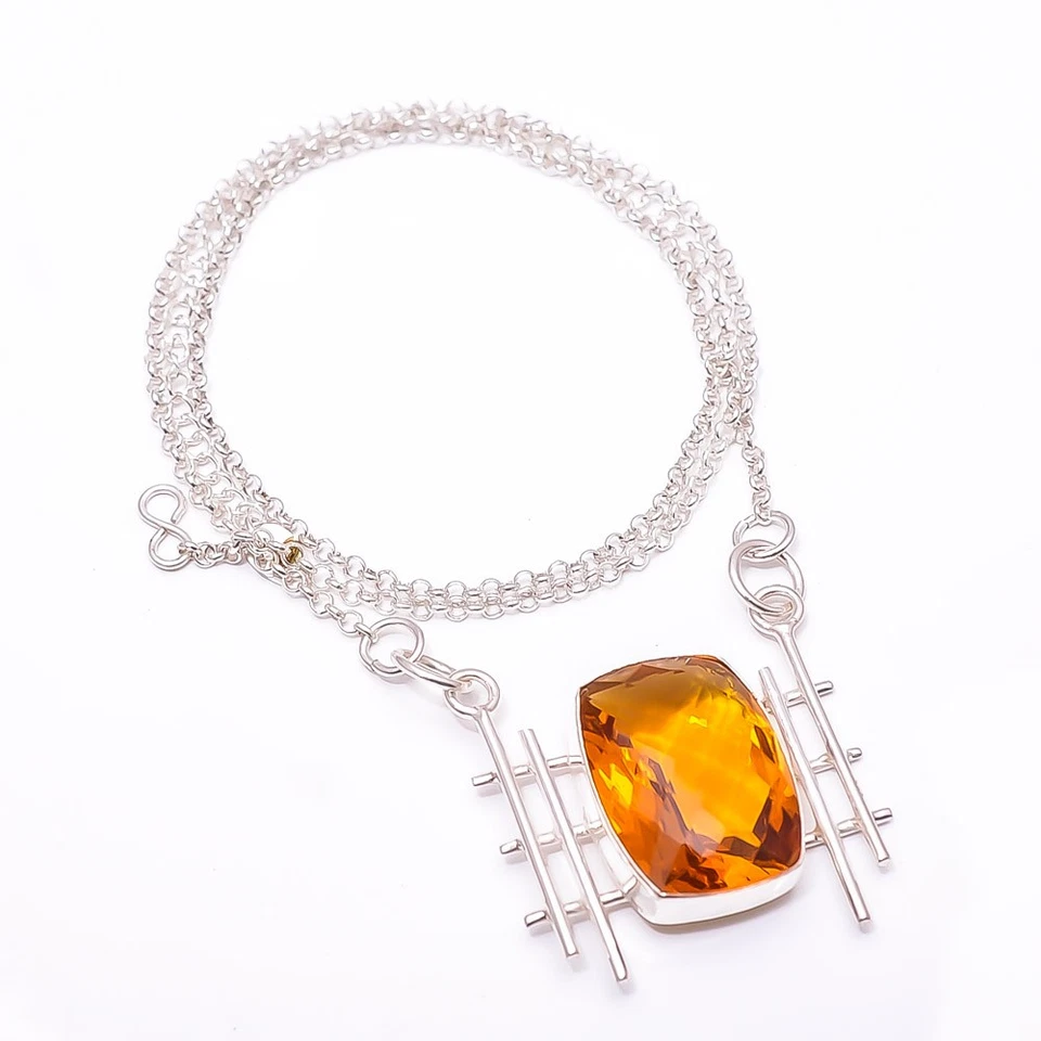 Golden Citrine 925 Sterling Silver Tennis Necklace 19-23" C44120428, Christmas - Image 3 of 4