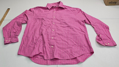 Henry Cottons Shirt Mens Large Pink Plaid Check Cotton Button Front Long Sleeve