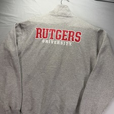 Rutgers University 1/4 Zip Pullover Mens Medium Gray Sweatshirt Scarlet Knights