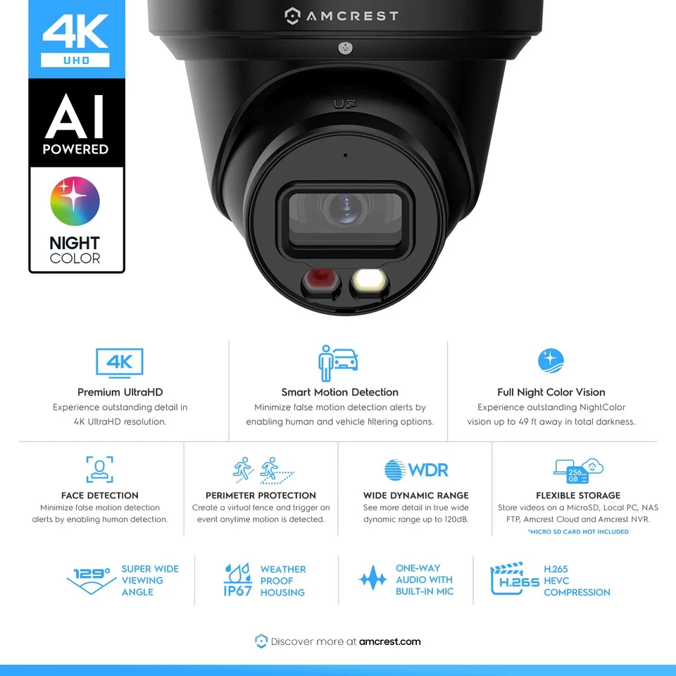4K Night Color AI Turret IP PoE Camera 49ft Full Color Nightvision, Security ... - Image 2 of 4