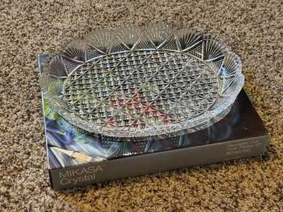 Vintage Mikasa Crystal Georgian Cut Oval Platter 12  RC150/312 Hoya Japan w/ Box