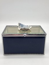 Blue Beveled Glass Trinket Keepsake Box Geode Stone Mirror Bottom Hinged