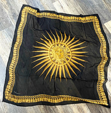 Anne Klein II Womens Black Gold Sun Print Silk Chiffon Square Scarf Logo
