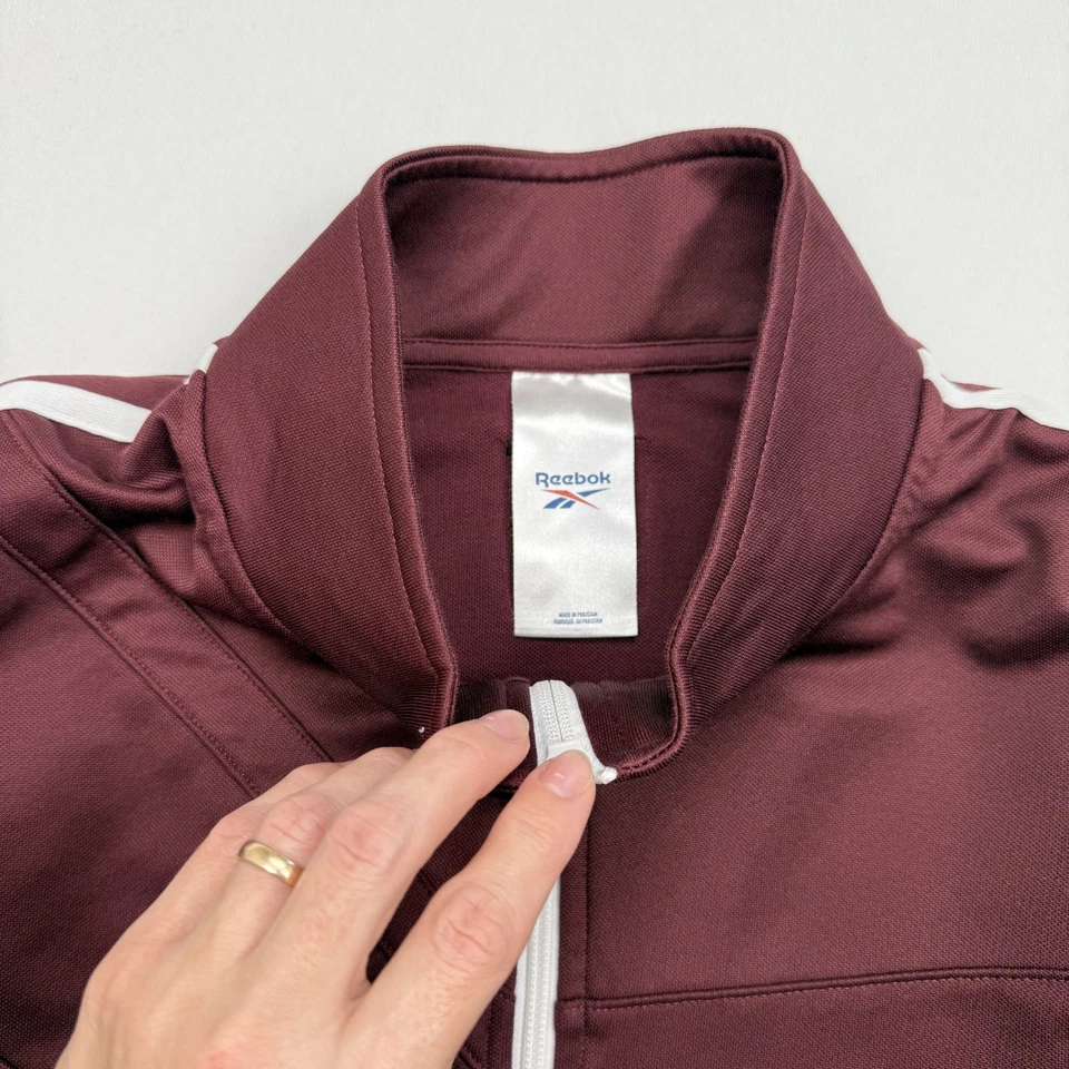 Chaqueta de Pista Retro Reebok Para Hombre L Hip Hop 50 Granate Cremallera Completa Rayas Foto 2 de 4