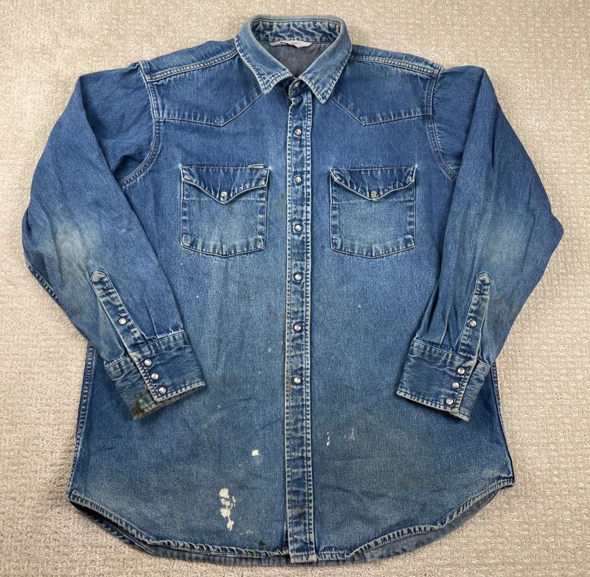 Vintage Carhartt Western Shirt Mens XL Rugged Outdoor Denim Pearl Snap Work USA