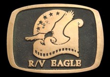 RB20145 NOS 1970s UB  R/V EAGLE  RV MOTORHOME BRAND SOLID BRONZE BUCKLE