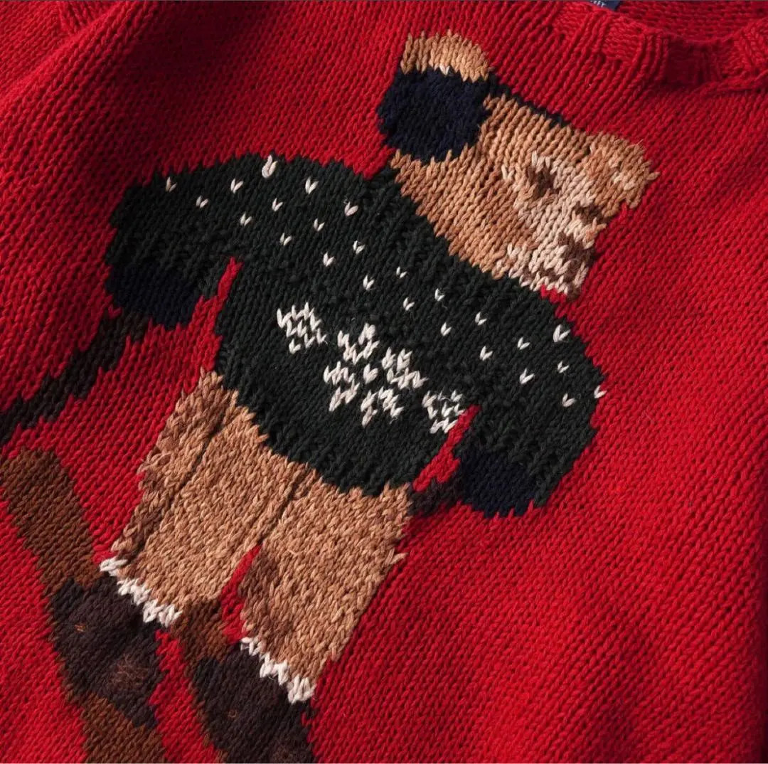 Ralph Lauren Knit Sweater Polo Bear Size L Ski Red Vintage 90s