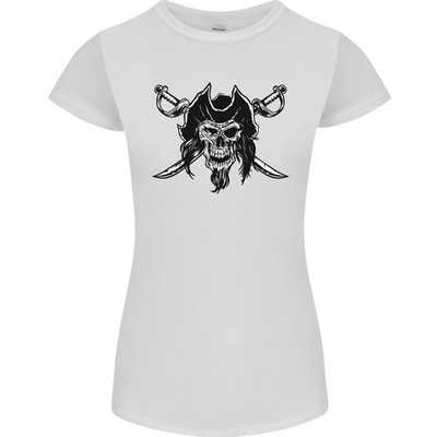 Gildan Pirate & Swords Skull Kapitän Jolly Roger Damen Petites T-Shirt