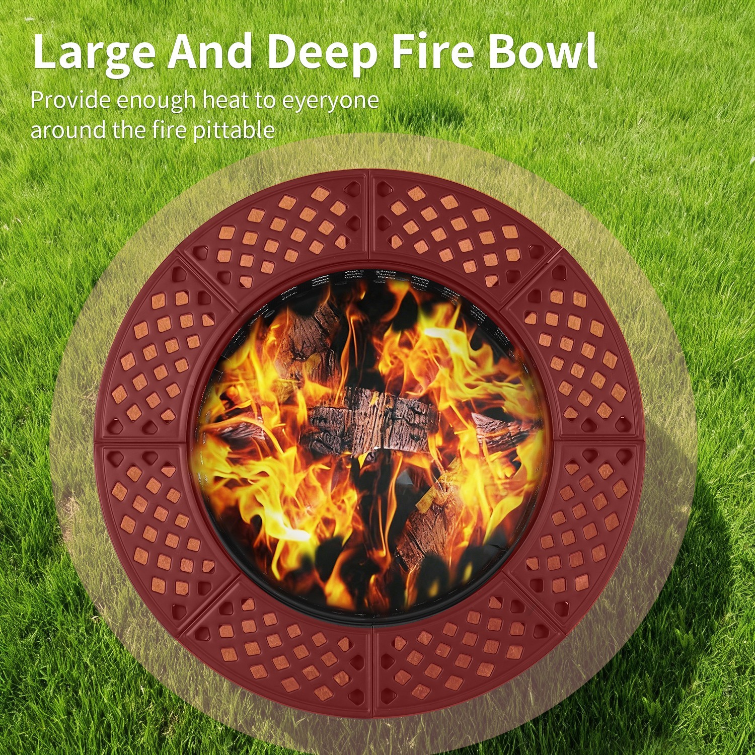 36 Inch Fire Pit with 2 Adjustable Grills, Wood Burning Outdoor Fire Pit w/ Lid