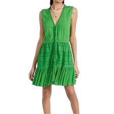 NWT Playa Lucila Eyelet Green Sleeveless V-Neck Mini Dress LARGE