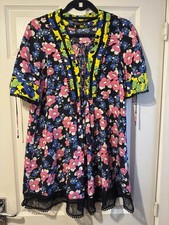 Topshop Floral Boho Mini Dress – UK 8 – Lace Trim – Vibrant Print