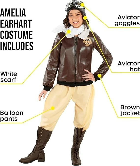 Fantasia infantil Amelia Earhart meninas aviador piloto roupa histórica 7 - 14 anos - Imagem 2 de 4