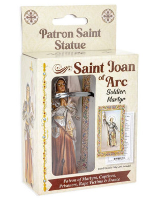 St. Joan of Arc Statue, Hand Painted Gold Leaf Accents 4'', Boxed