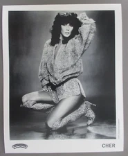 CHER promo photo 8 X 10 black & white BEAUTIFUL in Leopard Boots  !