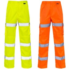 HI VIZ VIS 3 BAND COMBAT SAFETY WORK WEAR POLY COTTON CARGO TROUSER