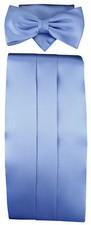 TigerTie Kummerbund + Einstecktuch + Fliege in blau hellblau - 100% Seide