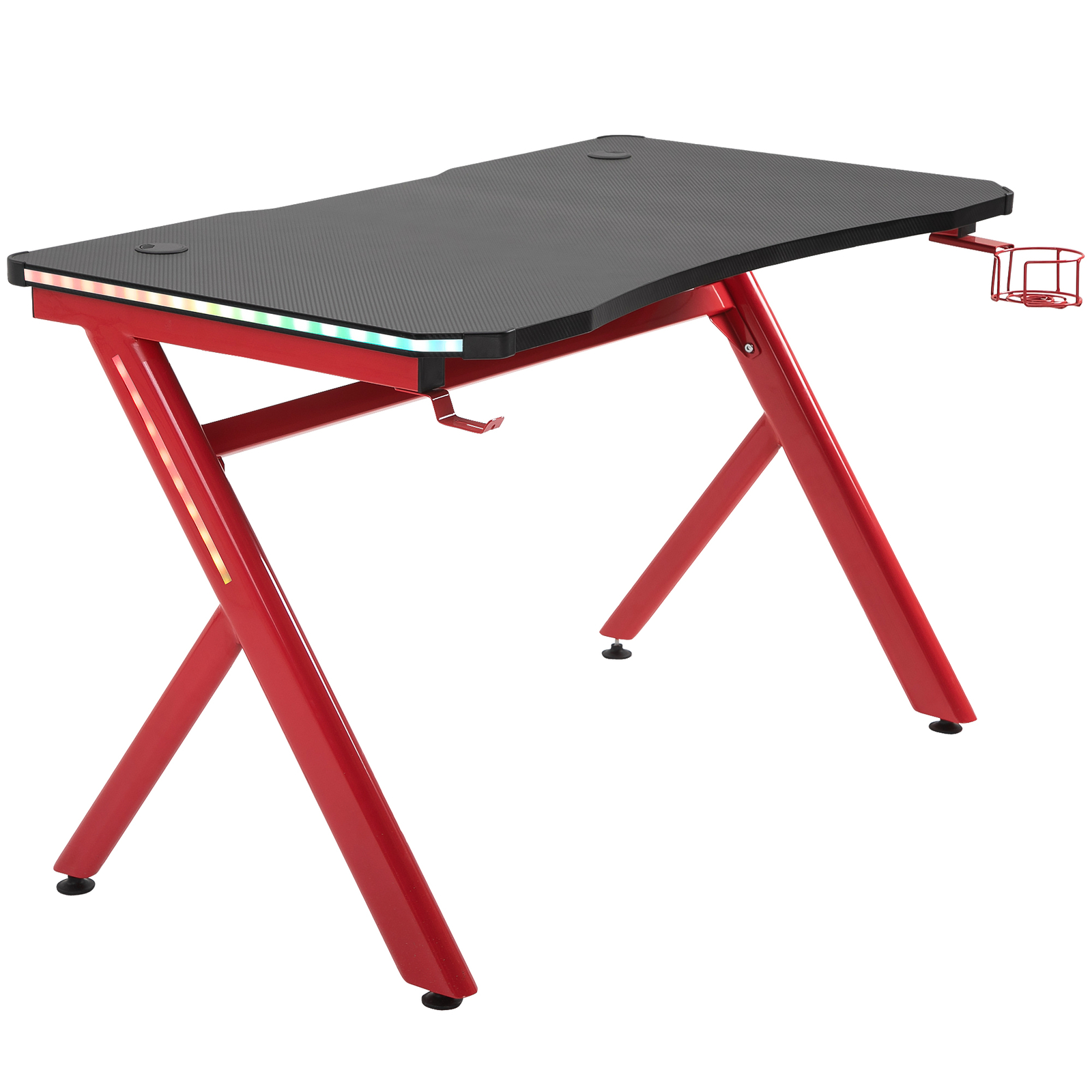Gaming Desk Computer Table w/ LED Light, Hook Red, Refurbished