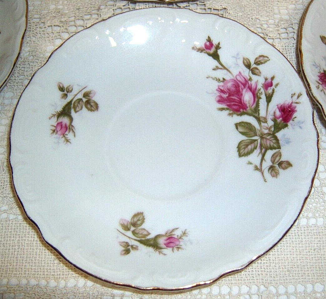Vtg. Royal Rose Fine China Saucers Gold Trim set of 4 Japan 5.75 inches
