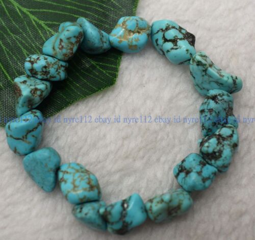 Fashion 10-14mm Blue Turquoise Irregular Gemstone Beads Elastic Bracelet 7-9" AA - Picture 1 of 10