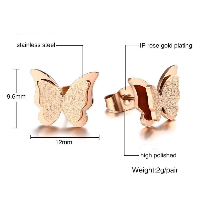 18K Rose Gold Butterfly Pendant+Earrings Women Collar Chain Necklace Jewelry Set - Image 4 of 4