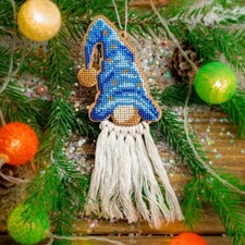 Blue Gnome Bead Embroidery Kit on Wood Wonderland Crafts FLK-495 Ukraine
